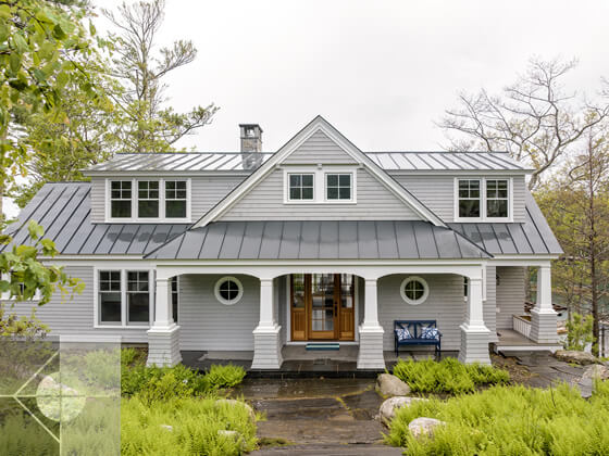 Portfolio image of a residential architectural shingle style Boothbay Harbor, Maine cottage by Phelps Architects.