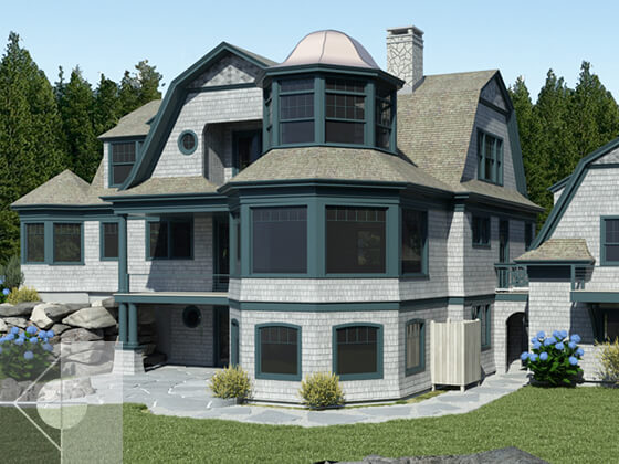 Portfolio image of a residential two story carriage house in Brooksville, Maine by Phelps Architects.