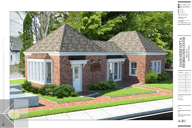 Model drawing for the Town of Damariscotta Information Center.