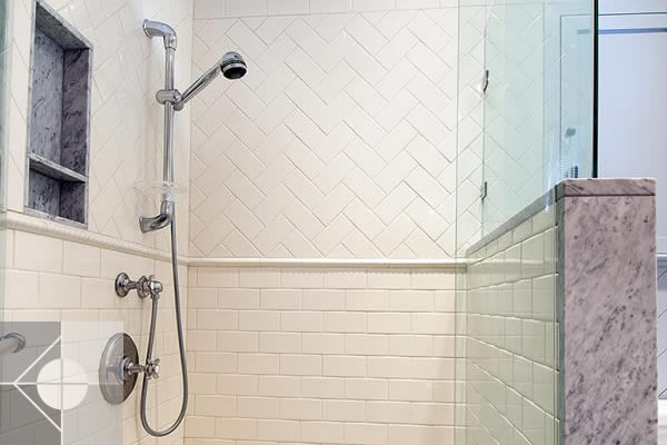 Historic renovation of an early 1800's Greek Revival bathroom by Phelps Architects.