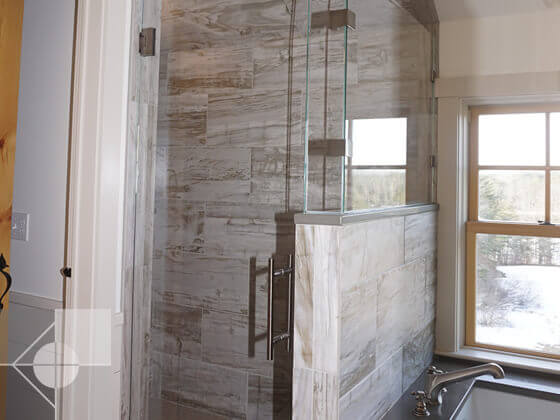 Walk in shower and sink.