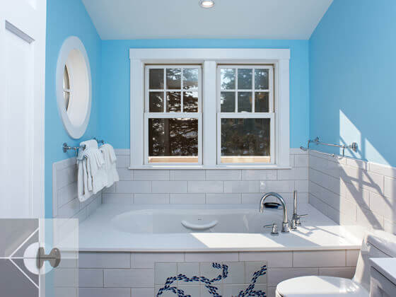 Bathtub with custom tiles.