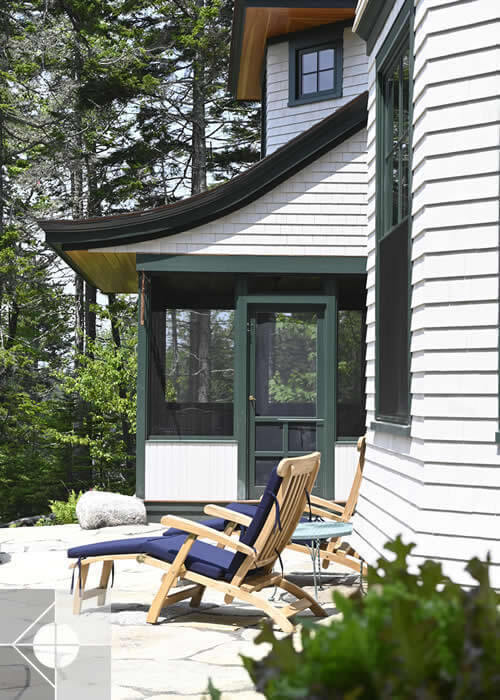 Exterior porch entrance and patio.