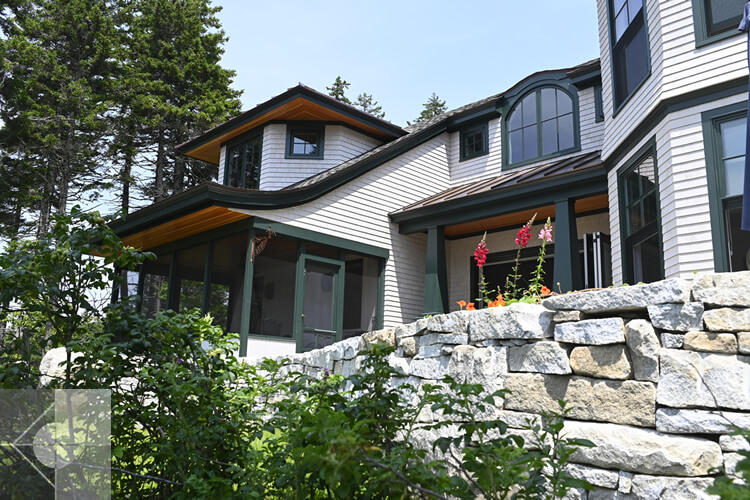 St. George, Maine home and fieldstone retaining wall.