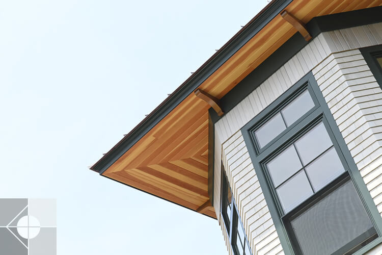 Exterior of the oxagon tower and roofline in this St. George, Maine.