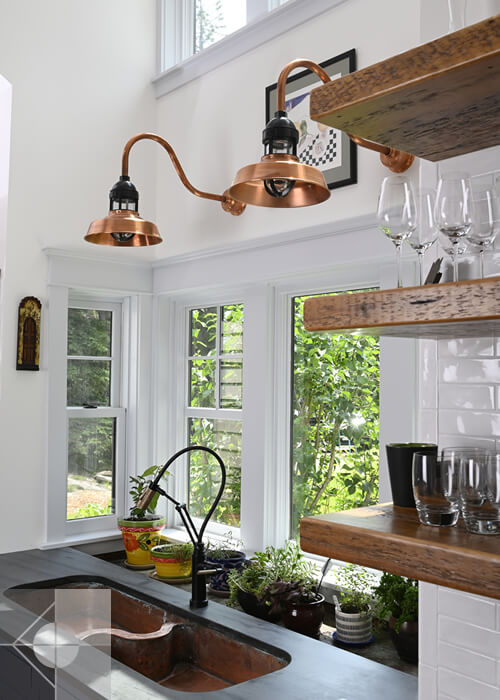 St. George, Maine kitchen sink with built in recessed plant shelf.