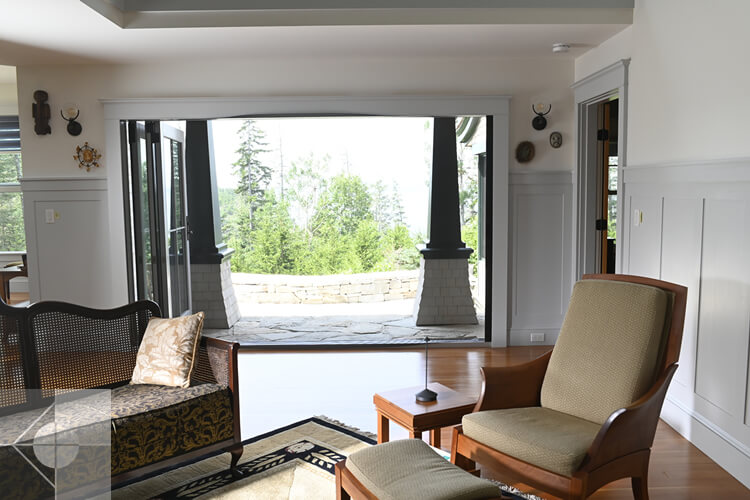 Great room with ocean views in this St. George, Maine home renovation.