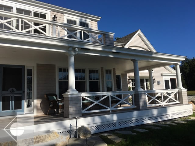 Deck and entrance to this New Harbor, Maine home.