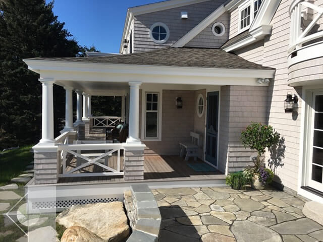 Fieldstone patio and deck.