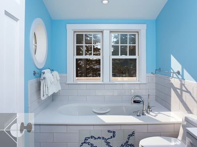 Custom tiled bath tub  with views of the ocean.