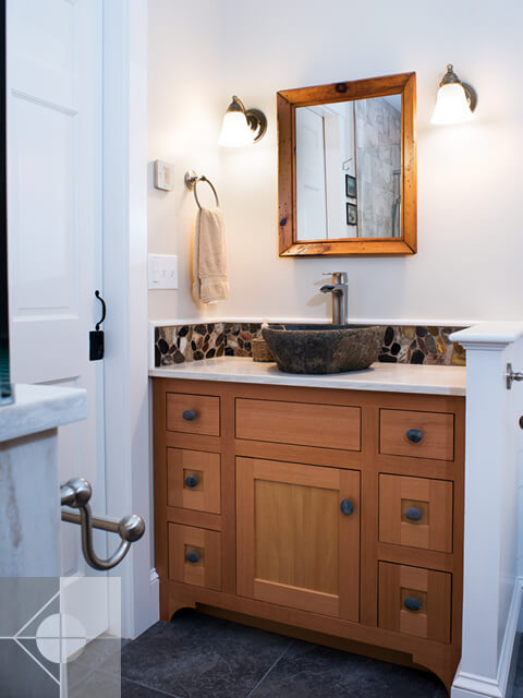 Bathroom vanity in New Harbor, Maine home.
