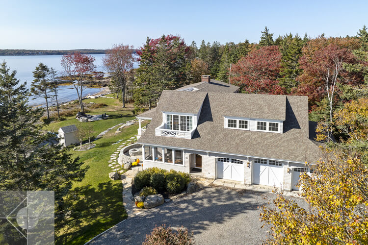 Aeria; view of this New Harbor, Maine home and driveway.