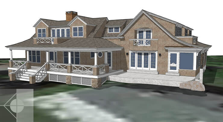 Model of New Harbor, Maine home featuring the deck.
