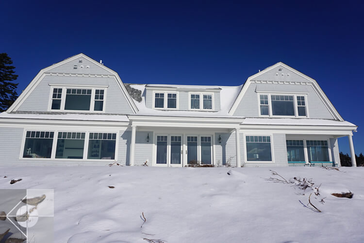 Exterior of Southport Island, Maine home featuring the gambrel style.